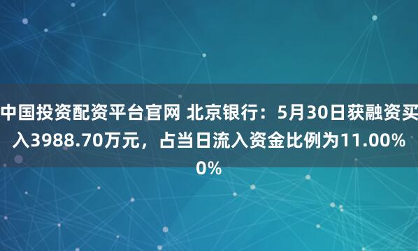 中国投资配资平台官网 北京银行：5月30日获融资买入3988.70万元，占当日流入资金比例为11.00%